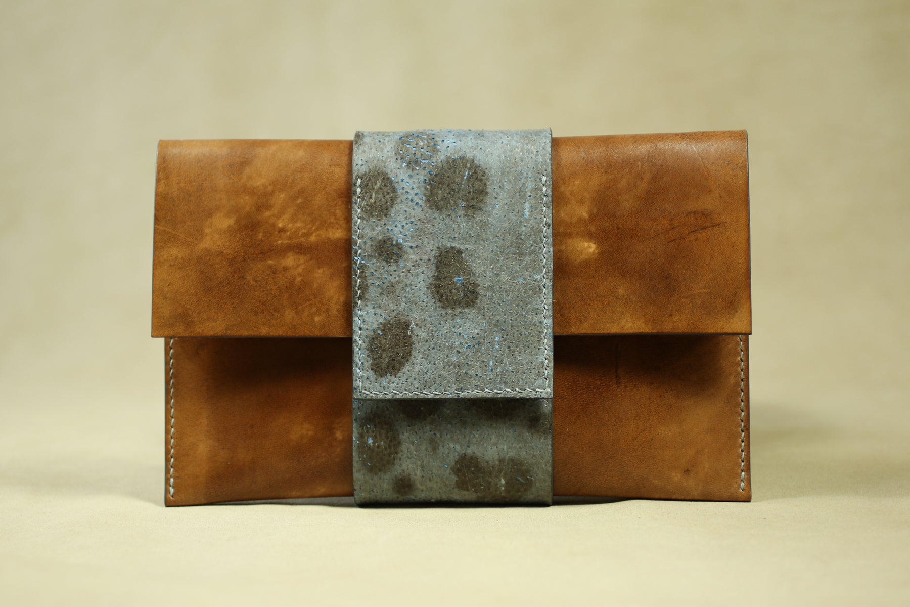 Custom Wolffish and Vachetta Leather Clutch