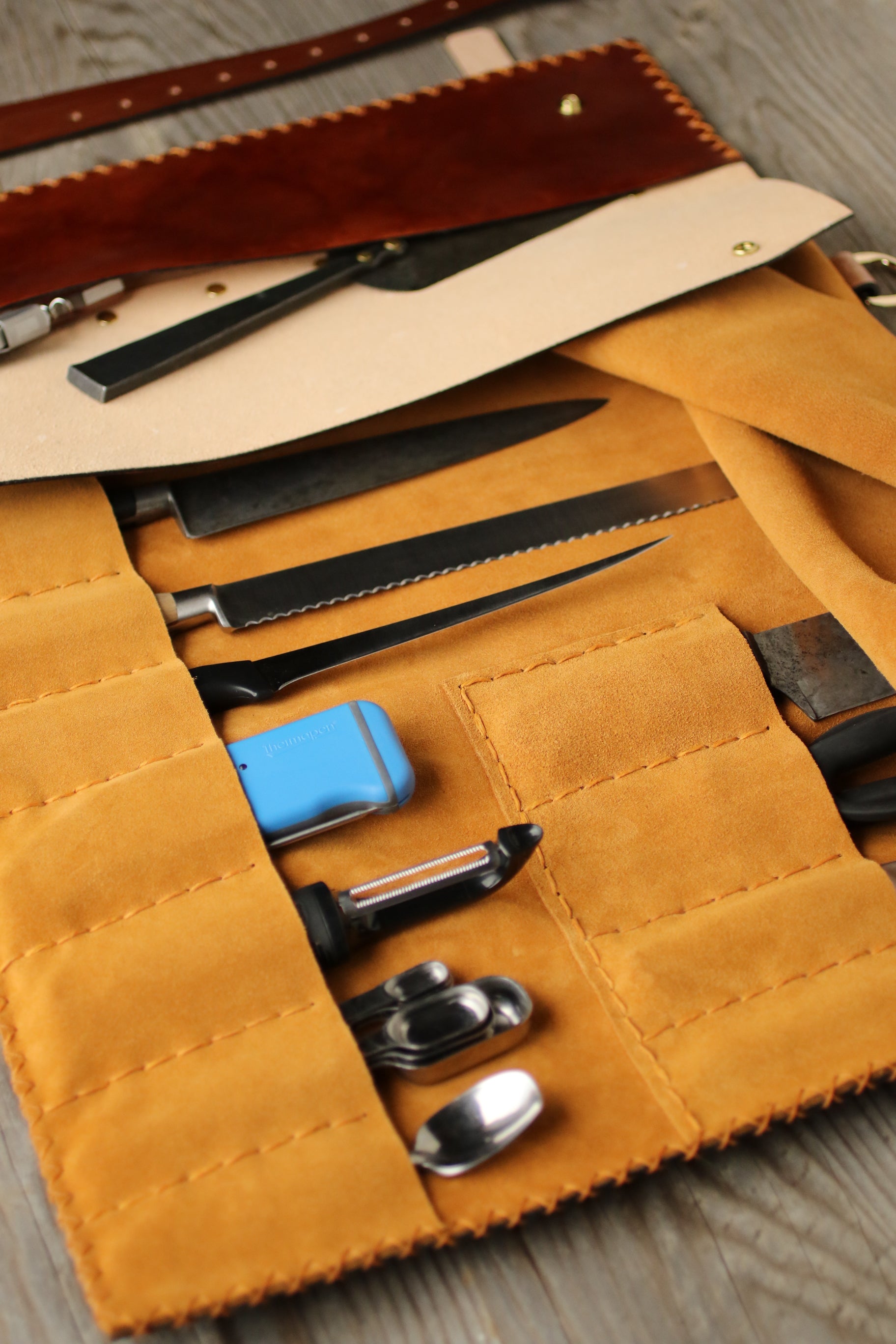 Italian leather knife roll for chef