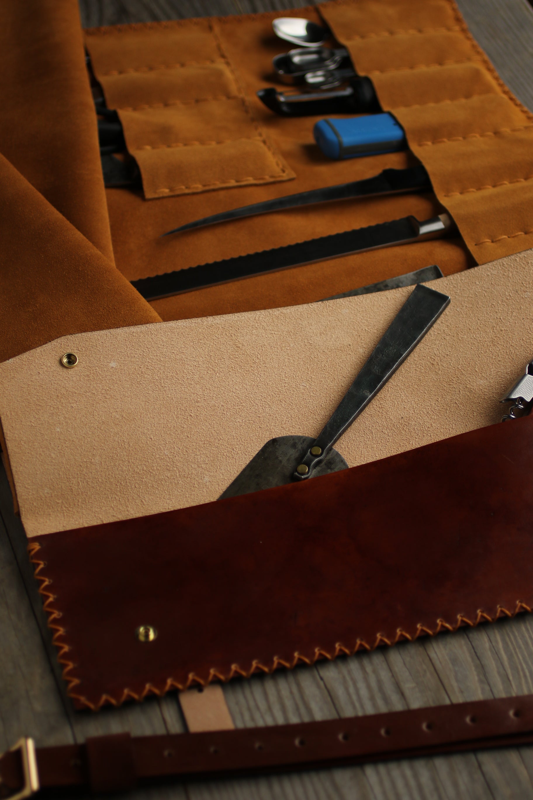 Italian leather knife roll for chef