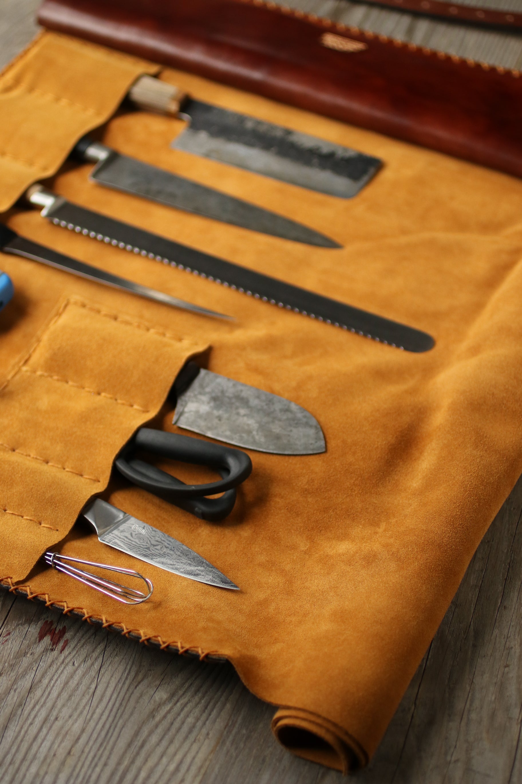 Italian leather knife roll for chef