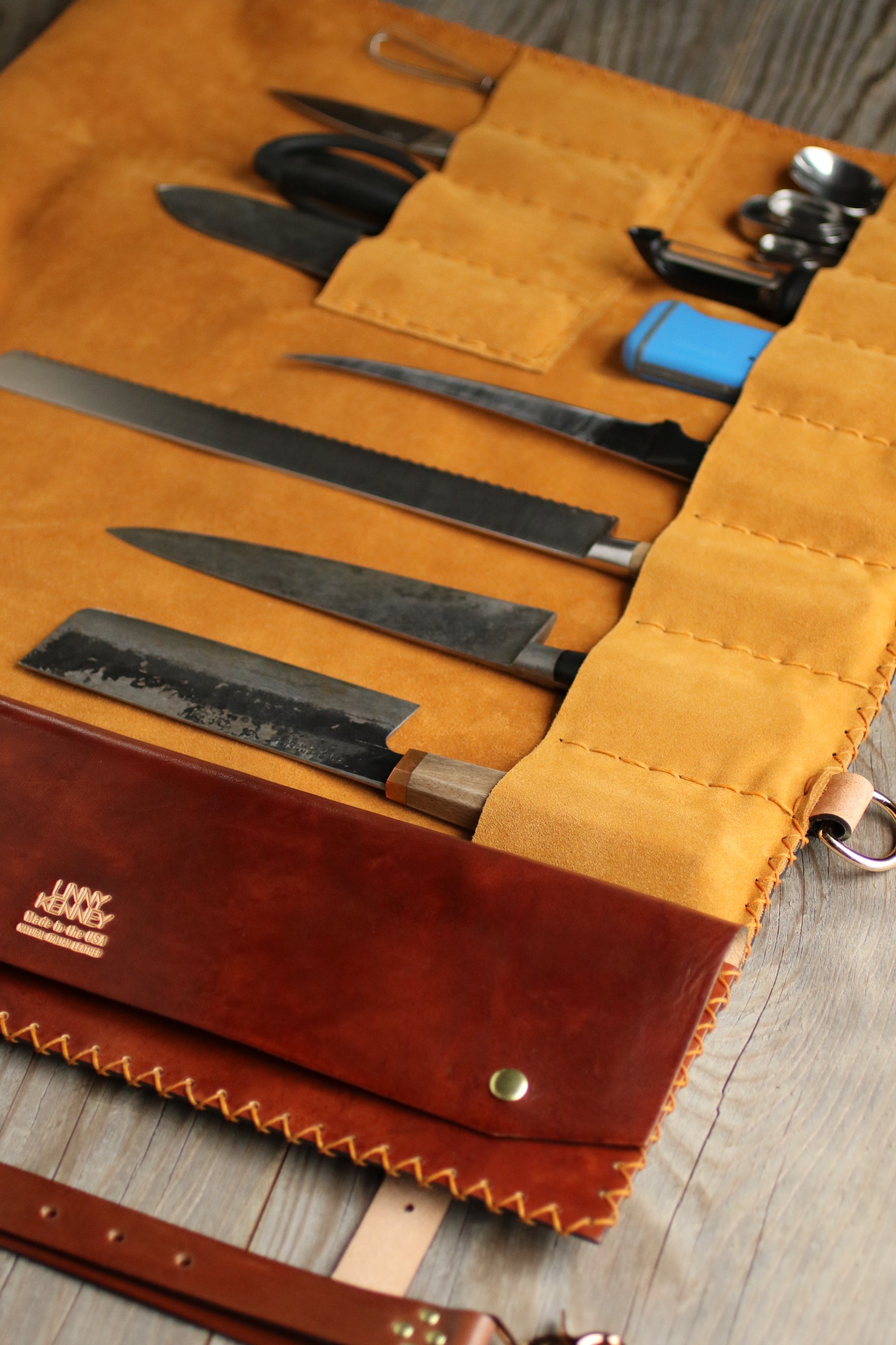 Italian leather knife roll for chef