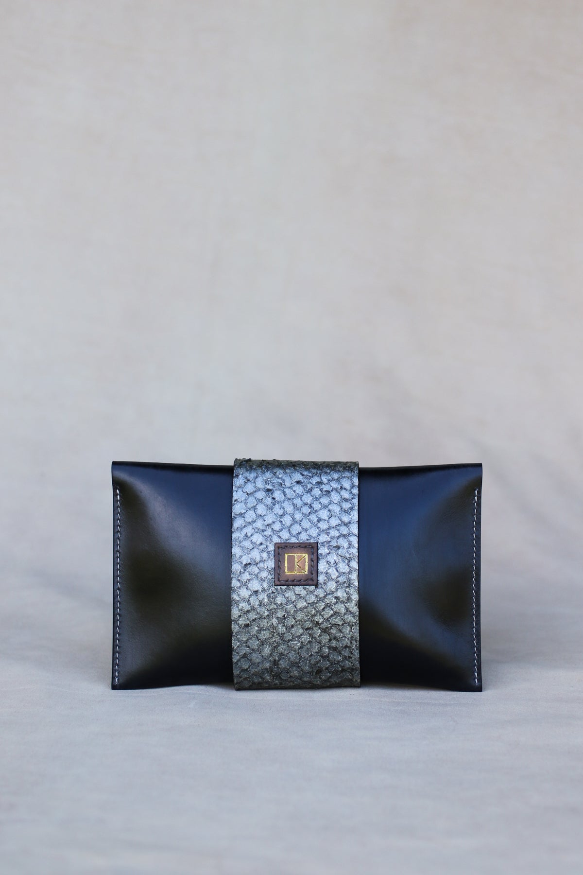 Black and Silver Perch Leather Clutch