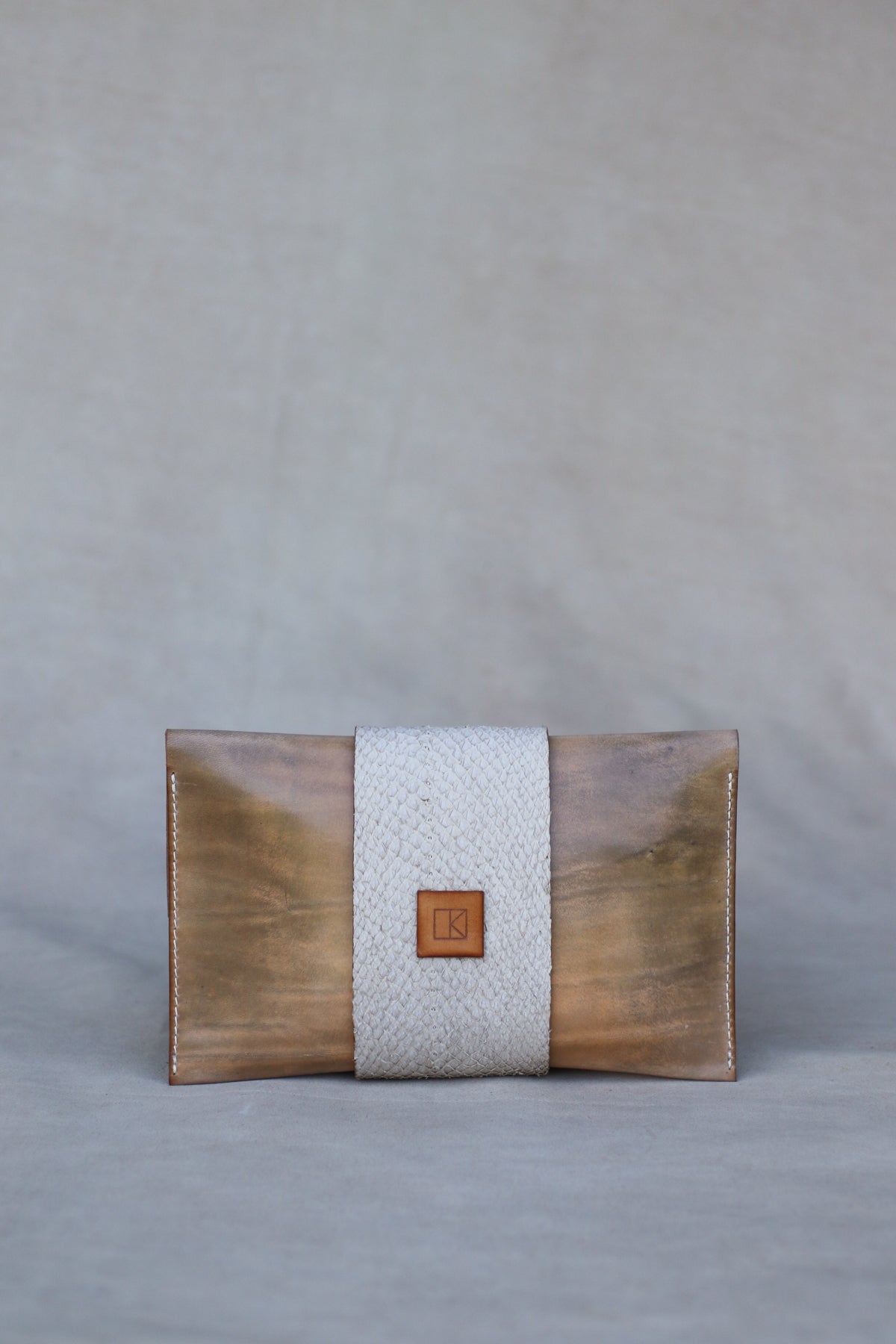 Italian and Salmon leather clutch