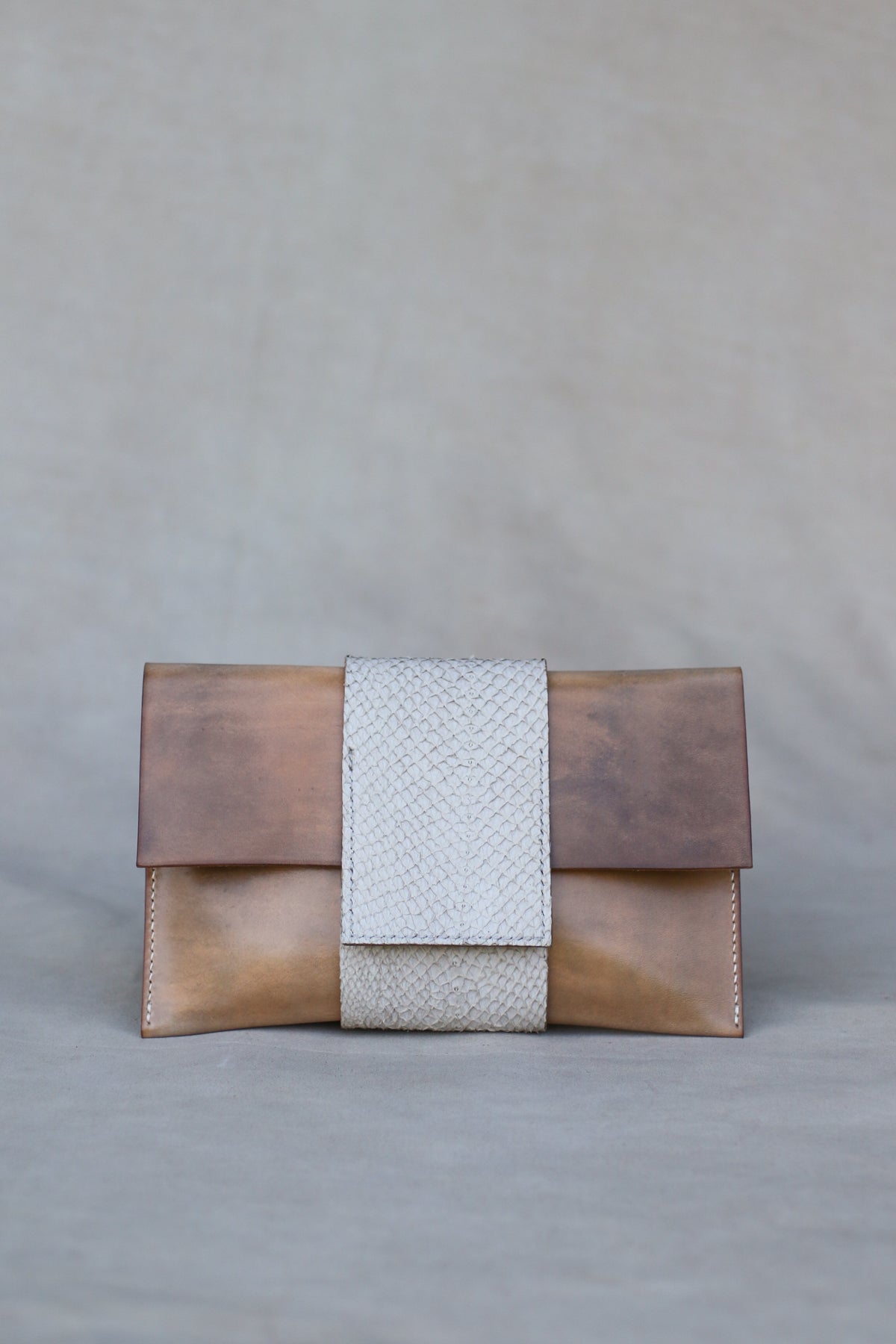 Italian and Salmon leather clutch