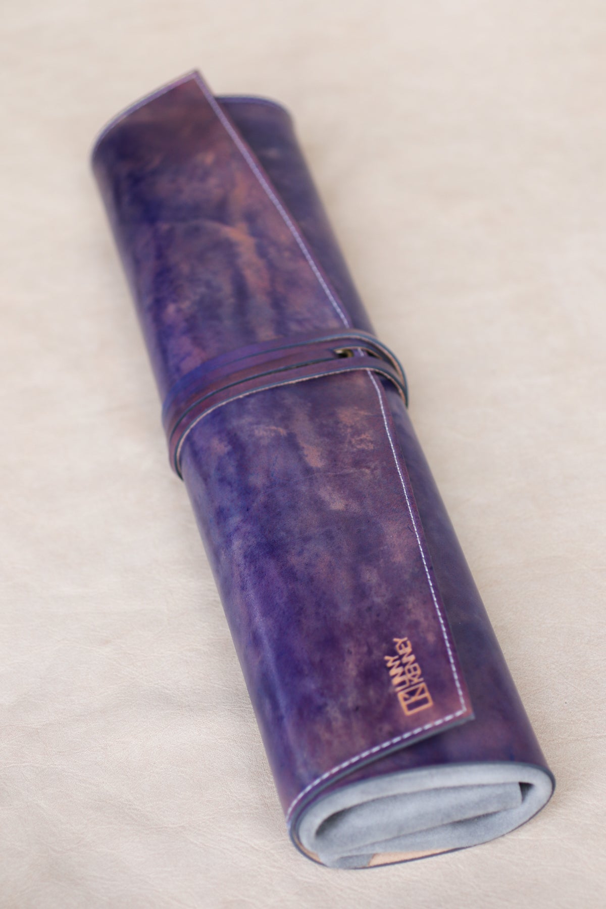 purple Italian leather knife roll